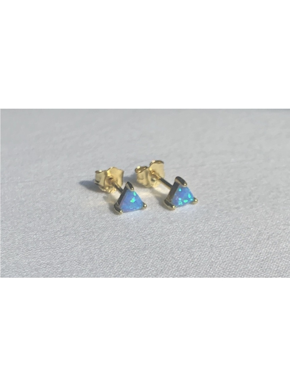 14K Yellow Gold Plated 925 Sterling Silver Blue Opal Triangle Stud Earrings 5mm